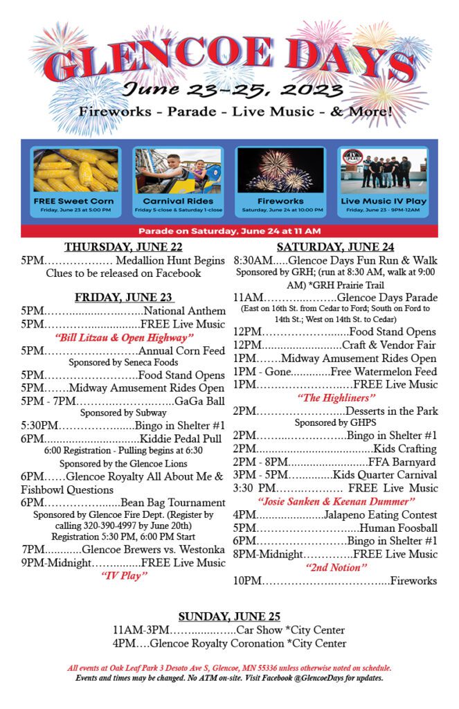 Glencoe Days Schedule City of Glencoe